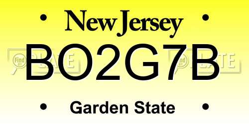 BO2G7B New Jersey License Plate
