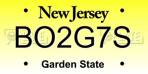BO2G7S New Jersey License Plate