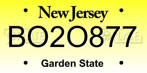 BO2O877 New Jersey License Plate