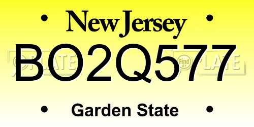 BO2Q577 New Jersey License Plate