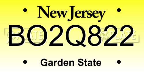 BO2Q822 New Jersey License Plate
