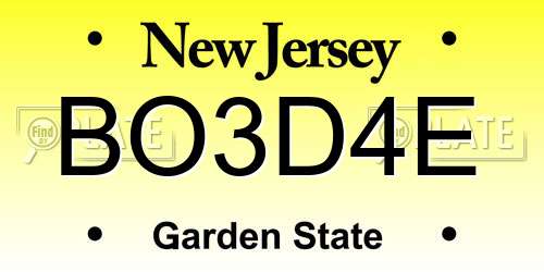 BO3D4E New Jersey License Plate