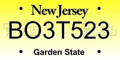 BO3T523 New Jersey License Plate