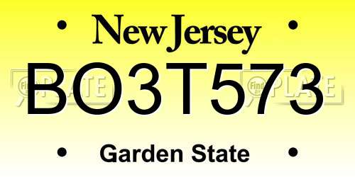 BO3T573 New Jersey License Plate
