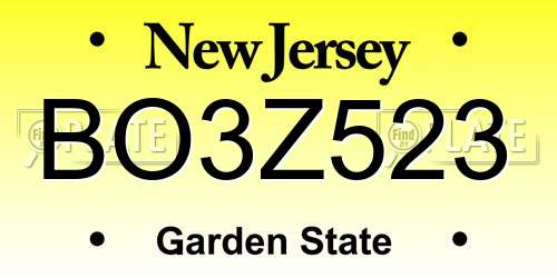 BO3Z523 New Jersey License Plate