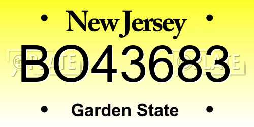 BO43683 New Jersey License Plate