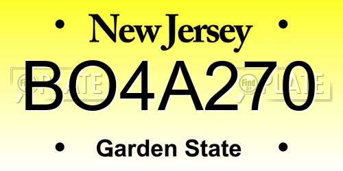 BO4A270 New Jersey License Plate