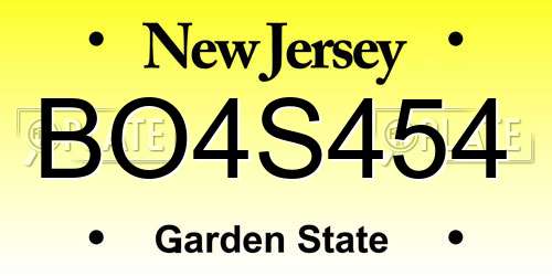 BO4S454 New Jersey License Plate