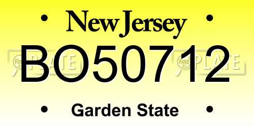 BO50712 New Jersey License Plate