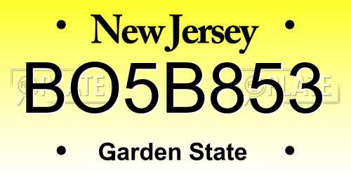 BO5B853 New Jersey License Plate