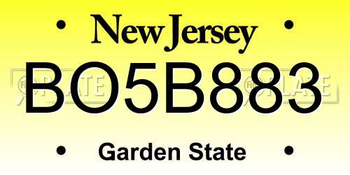 BO5B883 New Jersey License Plate