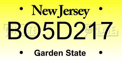 BO5D217 New Jersey License Plate