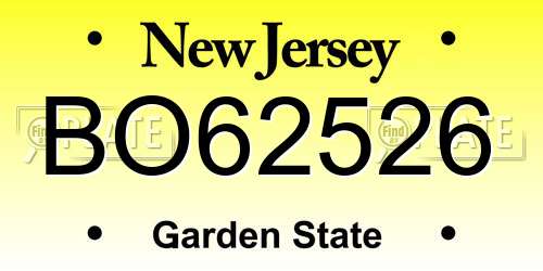 BO62526 New Jersey License Plate