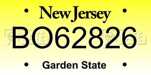 BO62826 New Jersey License Plate