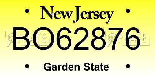 BO62876 New Jersey License Plate