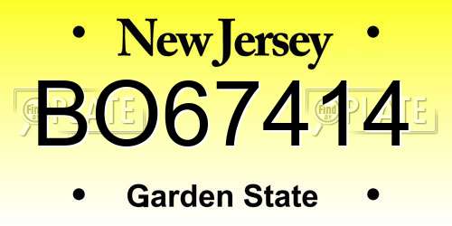 BO67414 New Jersey License Plate