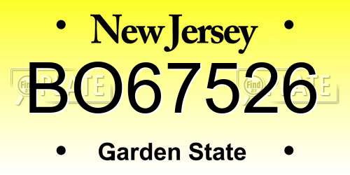 BO67526 New Jersey License Plate