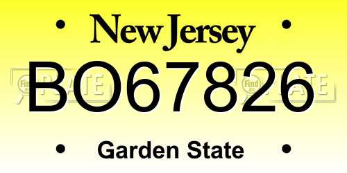 BO67826 New Jersey License Plate
