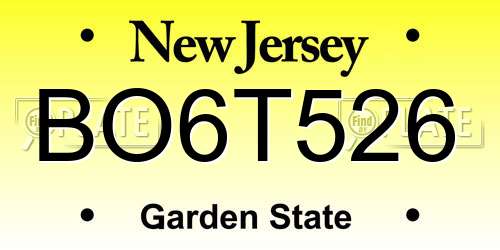 BO6T526 New Jersey License Plate