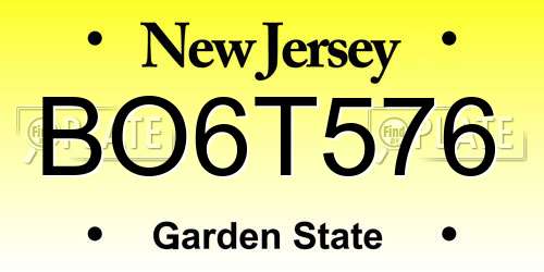 BO6T576 New Jersey License Plate