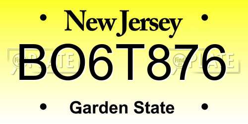 BO6T876 New Jersey License Plate
