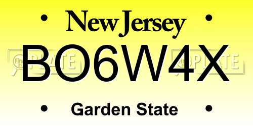 BO6W4X New Jersey License Plate