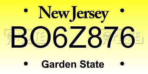 BO6Z876 New Jersey License Plate