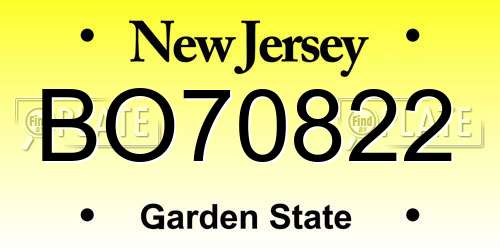 BO70822 New Jersey License Plate