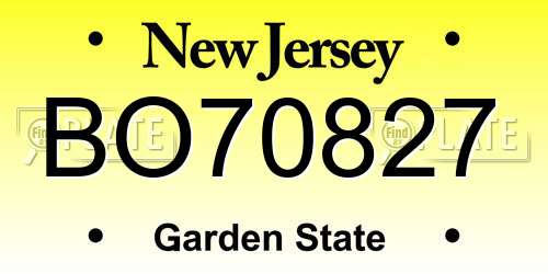BO70827 New Jersey License Plate