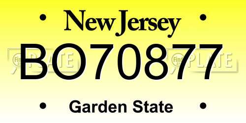 BO70877 New Jersey License Plate