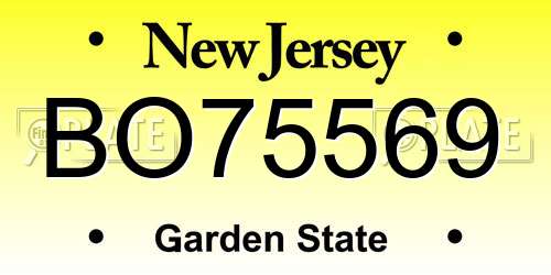 BO75569 New Jersey License Plate