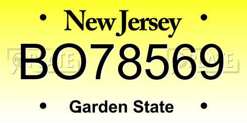 BO78569 New Jersey License Plate