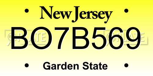 BO7B569 New Jersey License Plate