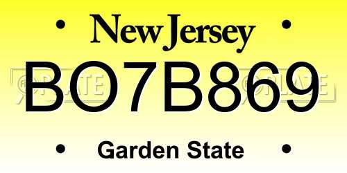BO7B869 New Jersey License Plate