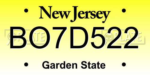 BO7D522 New Jersey License Plate