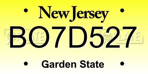 BO7D527 New Jersey License Plate