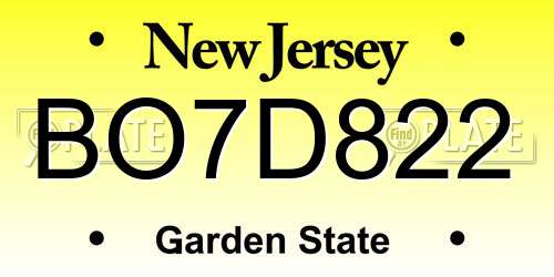 BO7D822 New Jersey License Plate