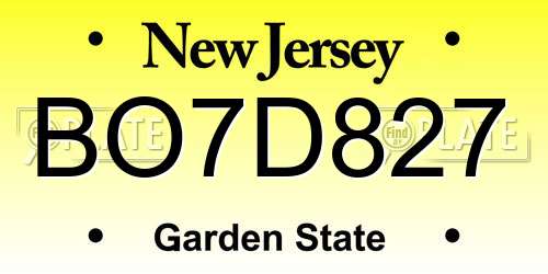 BO7D827 New Jersey License Plate