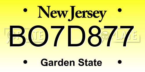 BO7D877 New Jersey License Plate