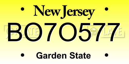 BO7O577 New Jersey License Plate
