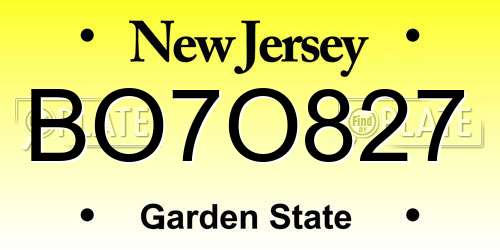 BO7O827 New Jersey License Plate