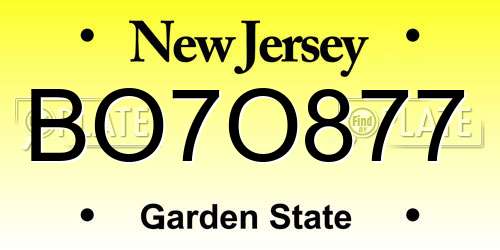BO7O877 New Jersey License Plate