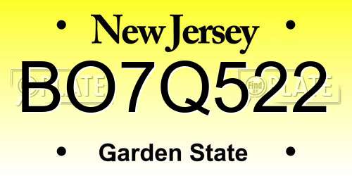 BO7Q522 New Jersey License Plate