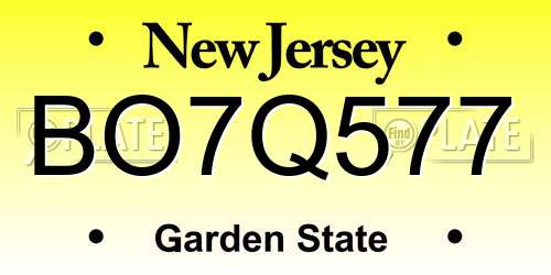 BO7Q577 New Jersey License Plate
