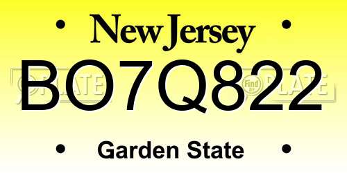 BO7Q822 New Jersey License Plate