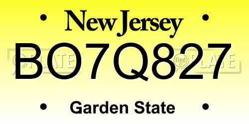 BO7Q827 New Jersey License Plate