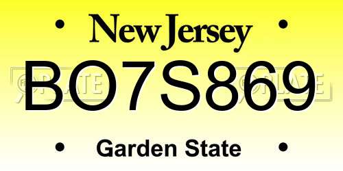 BO7S869 New Jersey License Plate