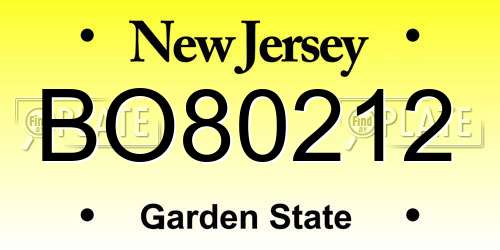 BO80212 New Jersey License Plate
