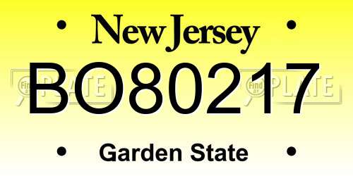 BO80217 New Jersey License Plate