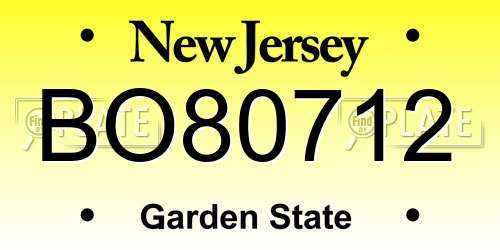 BO80712 New Jersey License Plate